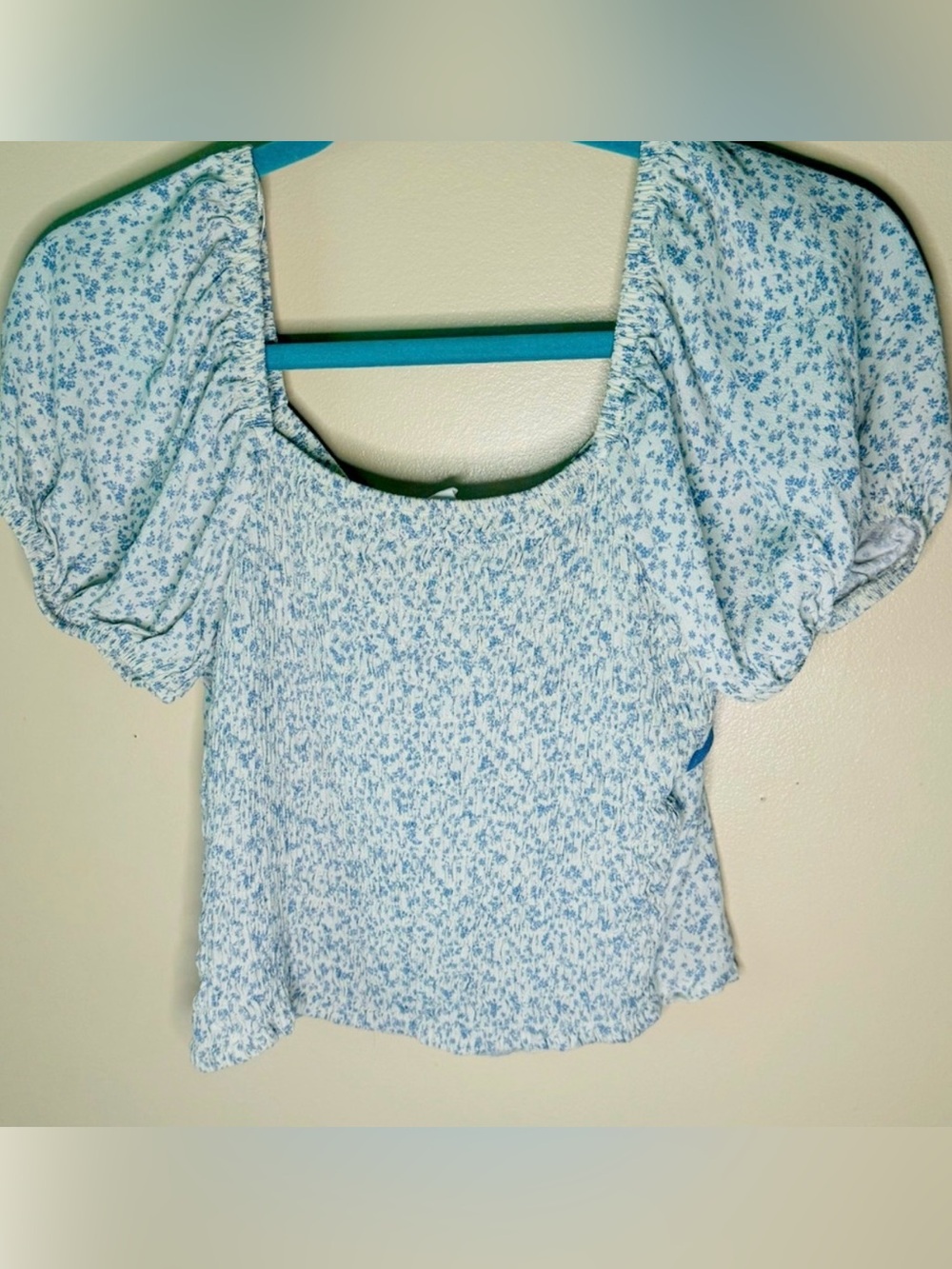 Sienna Sky Cream Crop Top with Blue Floral Print and Blue Tie - Picture 3 of 4